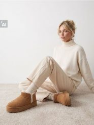 Śniegowce na platformie z imitacji zamszu - żółty. Żółte trapery i śniegowce Sinsay. Za 59.99 zł.