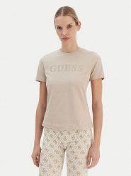 Guess T-Shirt V6RI20 J1314 Beżowy Regular Fit. Brązowe t-shirty Guess, l, z aplikacjami, z bawełny, bez kołnierzyka, bez ramiączek. Za 159.99 zł.