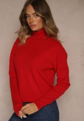 Czerwony Golf z Wełną i Wiskozą Olmeze. Czerwone golfy Renee, bez wzorów, z wełny, bez ramiączek. Za 129.99 zł.