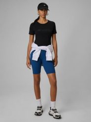 4F Legginsy kolarki z prążkowanej dzianiny damskie - turkusowe L. Niebieskie legginsy 4f, l, bez wzorów, z dzianiny, z podwyższonym stanem. Za 99.99 zł.