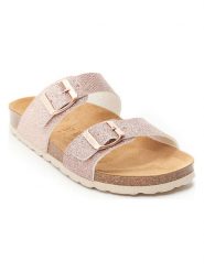 Mandel Klapki w kolorze jasnoróżowym rozmiar: 38. Różowe klapki Mandel, bez wzorów, z otwartym noskiem, bez obcasa. Za 121.99 zł.