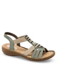 Rieker Sandały 60851-52 Zielony. Zielone sandały Rieker, bez wzorów, z materiału, bez obcasa, na płaskiej podeszwie, bez zapięcia. Za 239.99 zł.