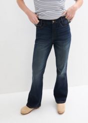 Dżinsy Bootcut high waist, wygodny pasek. Niebieskie jeansy bonprix, bez wzorów, z podwyższonym stanem. Za 132.99 zł.