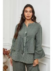 Fleur de Lin Lniana bluzka w kolorze khaki rozmiar: L. Brązowe bluzki Fleur de Lin, l, bez wzorów, ze lnu, bez kołnierzyka, bez ramiączek. Za 202.03 zł.