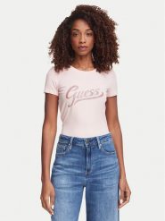 Guess T-Shirt W6YI21 K4337 Różowy Slim Fit. Czerwone t-shirty Guess, xs, z aplikacjami, z bawełny, bez kołnierzyka, bez ramiączek. Za 154.99 zł.
