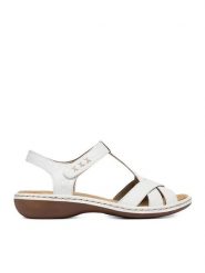 Rieker Sandały CEO-65919-80 Biały. Białe sandały Rieker, bez wzorów, ze skóry, bez obcasa, na płaskiej podeszwie, bez zapięcia. Za 319.99 zł.