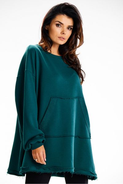 Bluza damska oversize długa z kieszenią kangurka zielona. Zielone bluzy Infinite You, l, bez wzorów, z bawełny, bez kaptura. Za 269.00 zł.