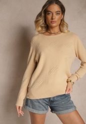 Ciemnobeżowy Sweter o Klasycznym Kroju z Ozdobnymi Guziczkami po Bokach Melornia. Brązowe swetry Renee, l, bez wzorów, bez ramiączek. Za 79.99 zł.