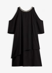 Sukienka koszulowa. Czarne sukienki bonprix, z aplikacjami, z szyfonu, eleganckie, bez kołnierzyka, bez ramiączek, koszulowe. Za 239.99 zł.