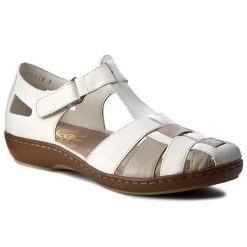 Sandały Rieker. Białe sandały Rieker, bez wzorów, bez obcasa, na płaskiej podeszwie, bez zapięcia. Za 339.99 zł.