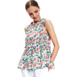 BLUZKA Z FALBANKAMI. Niebieskie golfy TOP SECRET, bez wzorów, bez ramiączek. W wyprzedaży za 39.99 zł.