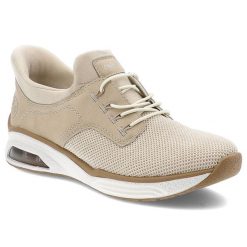 Beżowe Sneakersy Rieker Stylowe Wsuwane Obuwie Damskie. Brązowe półbuty wsuwane Rieker, bez wzorów, eleganckie, bez obcasa, bez zapięcia. Za 299.00 zł.