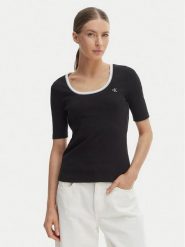 Calvin Klein Jeans T-Shirt LV047F247G Czarny Slim Fit. Czarne t-shirty Calvin Klein Jeans, xs, bez wzorów, z bawełny, bez kołnierzyka, bez ramiączek. Za 249.99 zł.