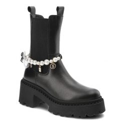 Czarne Eleganckie Damskie Botki Chebello. Czarne botki CheBello, bez wzorów, ze skóry, bez obcasa, na obcasie, bez zapięcia. Za 489.00 zł.