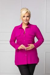 Elegancka różowa zapinana koszula PLUS SIZE XXL. Czerwone koszule Nasi partnerzy, plus size, bez wzorów, z poliesteru, eleganckie, bez kołnierzyka, plus size, bez ramiączek. Za 199.90 zł.