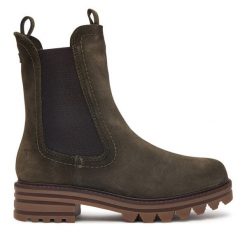 Sztyblety Tamaris. Zielone botki Tamaris, bez wzorów, bez obcasa, na płaskiej podeszwie, bez zapięcia. Za 484.99 zł.