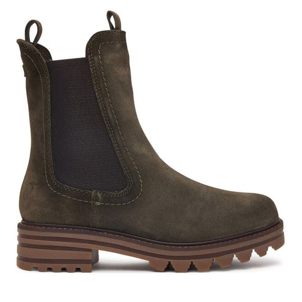 Sztyblety Tamaris. Zielone botki Tamaris, bez wzorów, bez obcasa, na płaskiej podeszwie, bez zapięcia. Za 484.99 zł.