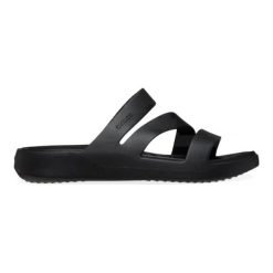 Klapki damskie Crocs Getaway Strappy. Czarne klapki Crocs, bez wzorów, z materiału, bez obcasa. Za 239.00 zł.