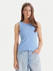 Calvin Klein Jeans Top LV047C201G Błękitny Slim Fit. Niebieskie topy Calvin Klein Jeans, xs, bez wzorów, z bawełny, bez kołnierzyka, bez ramiączek. Za 129.99 zł.