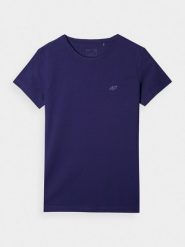 4F T-shirt slim gładki damski - granatowy XL. Niebieskie t-shirty 4f, xl, bez wzorów, z bawełny, bez kołnierzyka, bez ramiączek. W wyprzedaży za 29.99 zł.