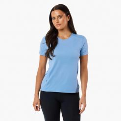 Koszulka treningowa damska Swedemount Ultra Light Tee szybkoschnąca. Niebieskie bluzki SWEDEMOUNT, bez wzorów, sportowe, bez kołnierzyka, bez ramiączek. Za 129.99 zł.