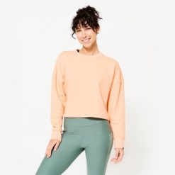 Bluza damska Domyos Gym & Pilates crop. Brązowe bluzy DOMYOS, xl, bez wzorów, z bawełny, bez kaptura. W wyprzedaży za 59.99 zł.