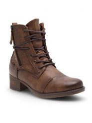 Mustang Botki 1229-508 Brązowy. Brązowe botki Mustang, bez wzorów, z materiału, bez obcasa, na płaskiej podeszwie, bez zapięcia. Za 349.99 zł.