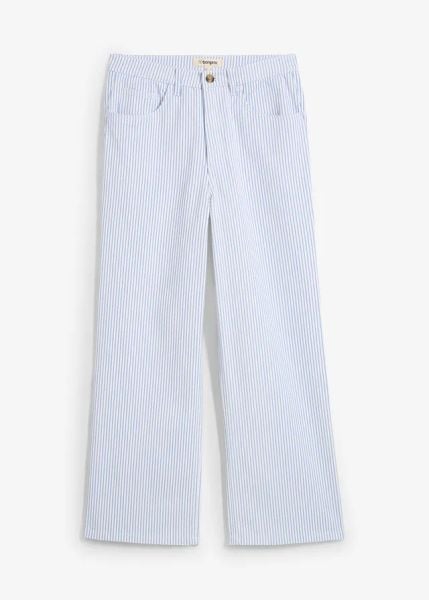 Dżinsy Wide Leg, high waist, cropped. Białe jeansy bonprix, bez wzorów, z podwyższonym stanem. Za 122.99 zł.