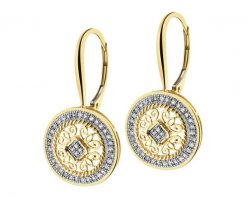 Kolczyki z żółtego złota z diamentami - rozety - 0,20 ct - próba 585. Żółte kolczyki Apart, z diamentem, złote. Za 4,890.00 zł.