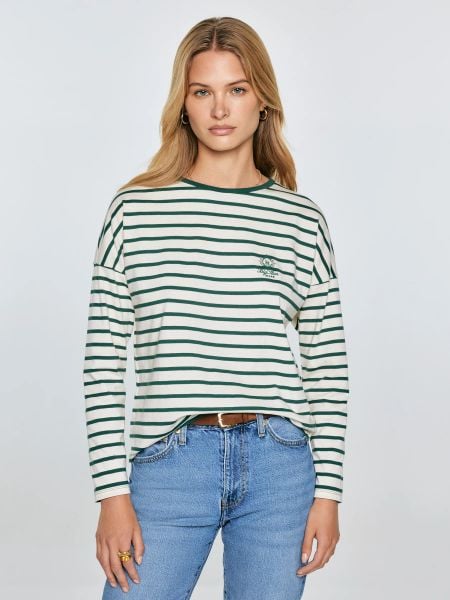 Bluzka damska w paski beżowo-zielone Alerra 304. Zielone bluzki Big Star, l, bez wzorów, z dzianiny, biznesowe, bez kołnierzyka, bez ramiączek. W wyprzedaży za 39.99 zł.