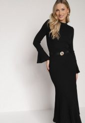 Czarna Sukienka Dzianinowa z Wiskozą z Rozszerzanymi Rękawami i Paskiem Retelva. Czarne sukienki Born2be, na co dzień, s, bez wzorów, z dzianiny, eleganckie, bez kołnierzyka, bez ramiączek. Za 169.99 zł.