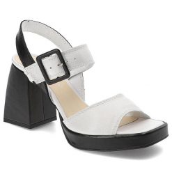 Biało Czarne Sandały Armodo Wygodne Buty Damskie. Białe sandały Armodo, z aplikacjami, ze skóry, biznesowe, bez obcasa, na obcasie, bez zapięcia. Za 368.99 zł.