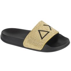 Klapki na basen damskie, Slippers Strass Logo. Żółte klapki SUN68, bez wzorów, bez obcasa. Za 169.90 zł.