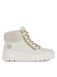 Rieker Trzewiki N2506-81 Biały. Białe botki Rieker, bez wzorów, z materiału, bez obcasa, na koturnie, bez zapięcia. Za 272.99 zł.