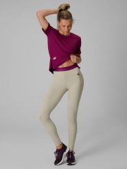 4F Legginsy treningowe szybkoschnące damskie - beżowe XS. Brązowe legginsy 4f, s, bez wzorów, z podwyższonym stanem, na fitness i siłownię. Za 169.99 zł.