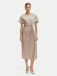 Rinascimento Sukienka koktajlowa CFC0127457003 Beżowy Regular Fit. Brązowe sukienki Rinascimento, l, bez wzorów, z syntetyku, wizytowe, bez kołnierzyka, bez ramiączek. Za 449.99 zł.