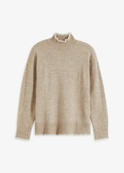 Sweter ze stójką. Brązowe swetry bonprix, bez wzorów, bez ramiączek. Za 124.99 zł.