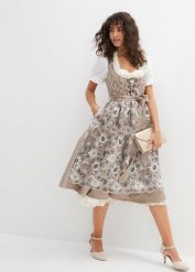 Sukienka w ludowym stylu, z fartuchem (2 części). Czerwone sukienki bonprix, bez wzorów, bez kołnierzyka, bez ramiączek. Za 679.99 zł.