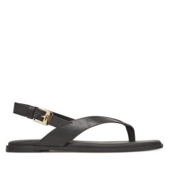 Sandały Tommy Hilfiger. Czarne sandały TOMMY HILFIGER, bez wzorów, bez obcasa, na płaskiej podeszwie, bez zapięcia. Za 329.99 zł.
