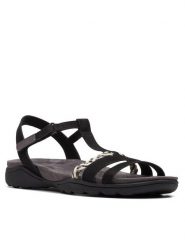 Clarks Sandały Amanda Tealite 26171125 Czarny. Czarne sandały Clarks, bez wzorów, z nubiku, bez obcasa, na płaskiej podeszwie, bez zapięcia. Za 329.99 zł.