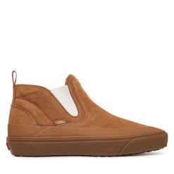 Sztyblety Vans. Brązowe botki Vans, bez wzorów, bez obcasa, na płaskiej podeszwie, bez zapięcia. Za 519.99 zł.