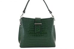 Torebka skórzana na ramię - CROCO - Zielony Ciemny. Zielone torby na ramię Barberini's, bez wzorów, ze skóry, biznesowe, na ramię, bez dodatków. Za 316.99 zł.