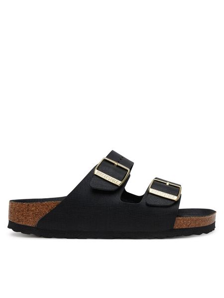 Birkenstock Klapki Arizona Hex 1029493 Czarny. Czarne klapki Birkenstock, bez wzorów, ze skóry, bez obcasa. Za 339.99 zł.