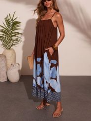 Milan Kiss Sukienka w kolorze brązowo-błękitnym rozmiar: XL. Brązowe sukienki Milan Kiss, xl, bez wzorów, bez kołnierzyka, bez ramiączek, maxi. Za 254.95 zł.