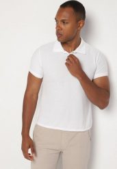Biały T-shirt Polo z Bawełną Fodelira. Białe koszulki polo Born2be, l, bez wzorów, z bawełny, bez kołnierzyka, bez ramiączek. Za 64.99 zł.