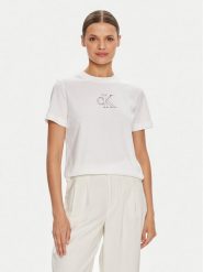 Calvin Klein Jeans T-Shirt Outlined J20J224791 Biały Regular Fit. Białe t-shirty Calvin Klein Jeans, xs, bez wzorów, z bawełny, bez kołnierzyka, bez ramiączek. Za 99.99 zł.