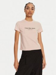 Calvin Klein Jeans T-Shirt J20J224914 Różowy Regular Fit. Czerwone t-shirty Calvin Klein Jeans, xs, bez wzorów, z bawełny, bez kołnierzyka, bez ramiączek. Za 99.99 zł.