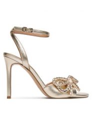Guess Sandały FLFCR2 LEA03 Złoty. Żółte sandały Guess, z aplikacjami, ze skóry, bez obcasa, na szpilce, bez zapięcia. Za 619.99 zł.