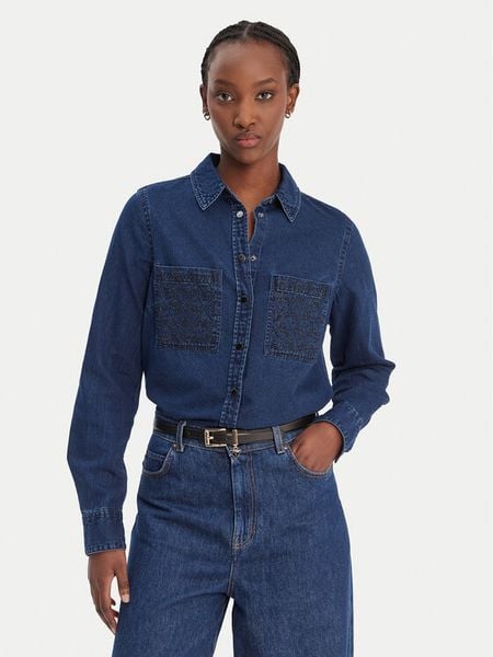 Guess Koszula jeansowa W6RH82 D6841 Granatowy Regular Fit. Niebieskie koszule Guess, l, z aplikacjami, z bawełny, bez kołnierzyka, bez ramiączek. Za 479.99 zł.