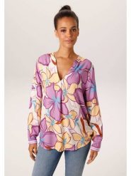 Aniston Bluzka w kolorze fioletowo-żółtym rozmiar: 46. Różowe bluzki Aniston, bez wzorów, z wiskozy, bez kołnierzyka, bez ramiączek. Za 130.99 zł.